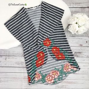 THML Striped Floral Embroidered Draped Cardigan